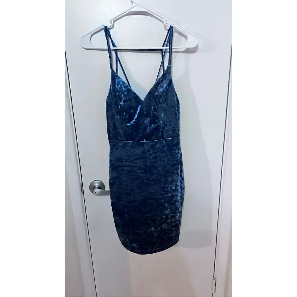 JODI KRISTOPHER BLUE VELOUR SPAGHETTI TOP DRESS JUNIORS SIZE 3